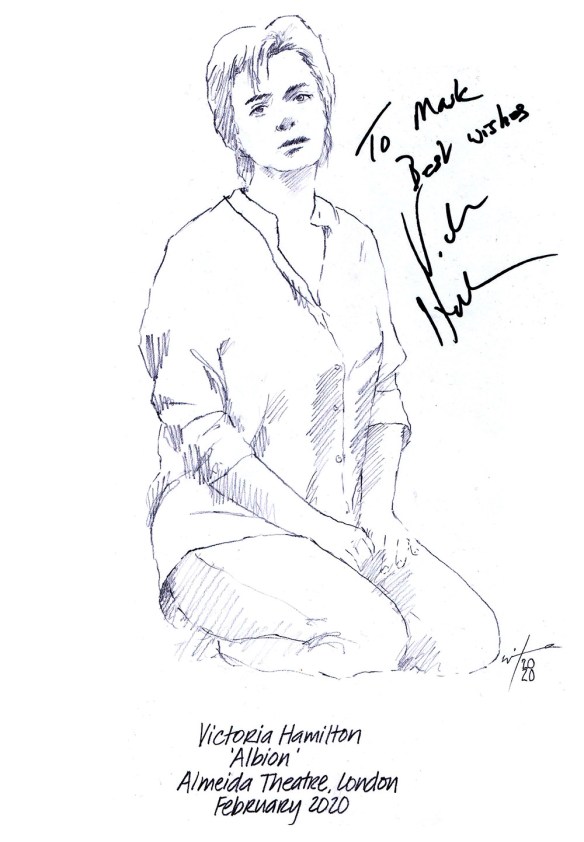 Autographed drawing of Victoria Hamilton in Albion at the Almeida Theatre