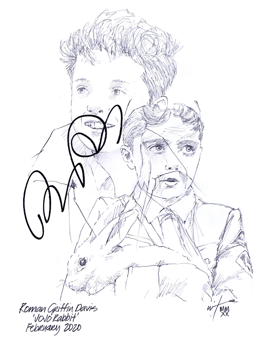 Autographed drawing of Roman Griffin Davis in Jojo Rabbit