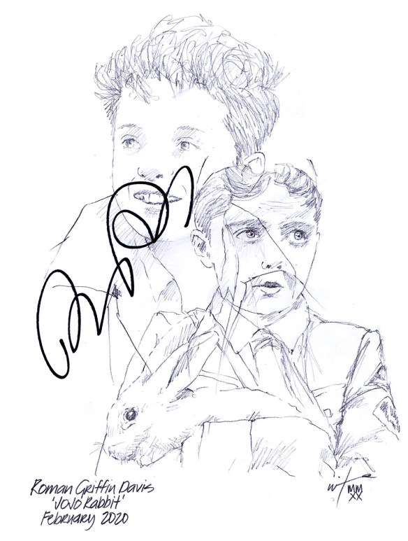 Autographed drawing of Roman Griffin Davis in Jojo Rabbit