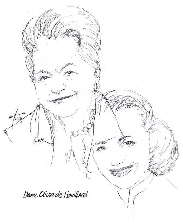 Drawing of actress Olivia de Havilland