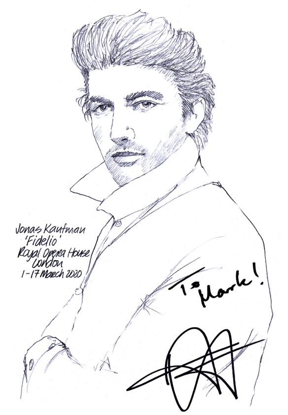Autographed drawing of tenor Jonas Kaufman