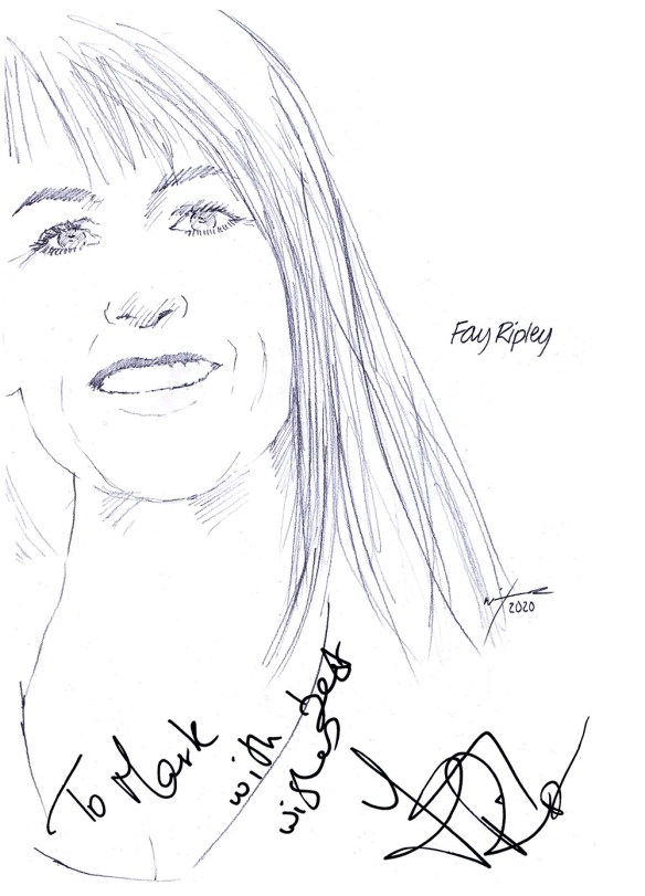Autographed drawing of actress Fay Ripley