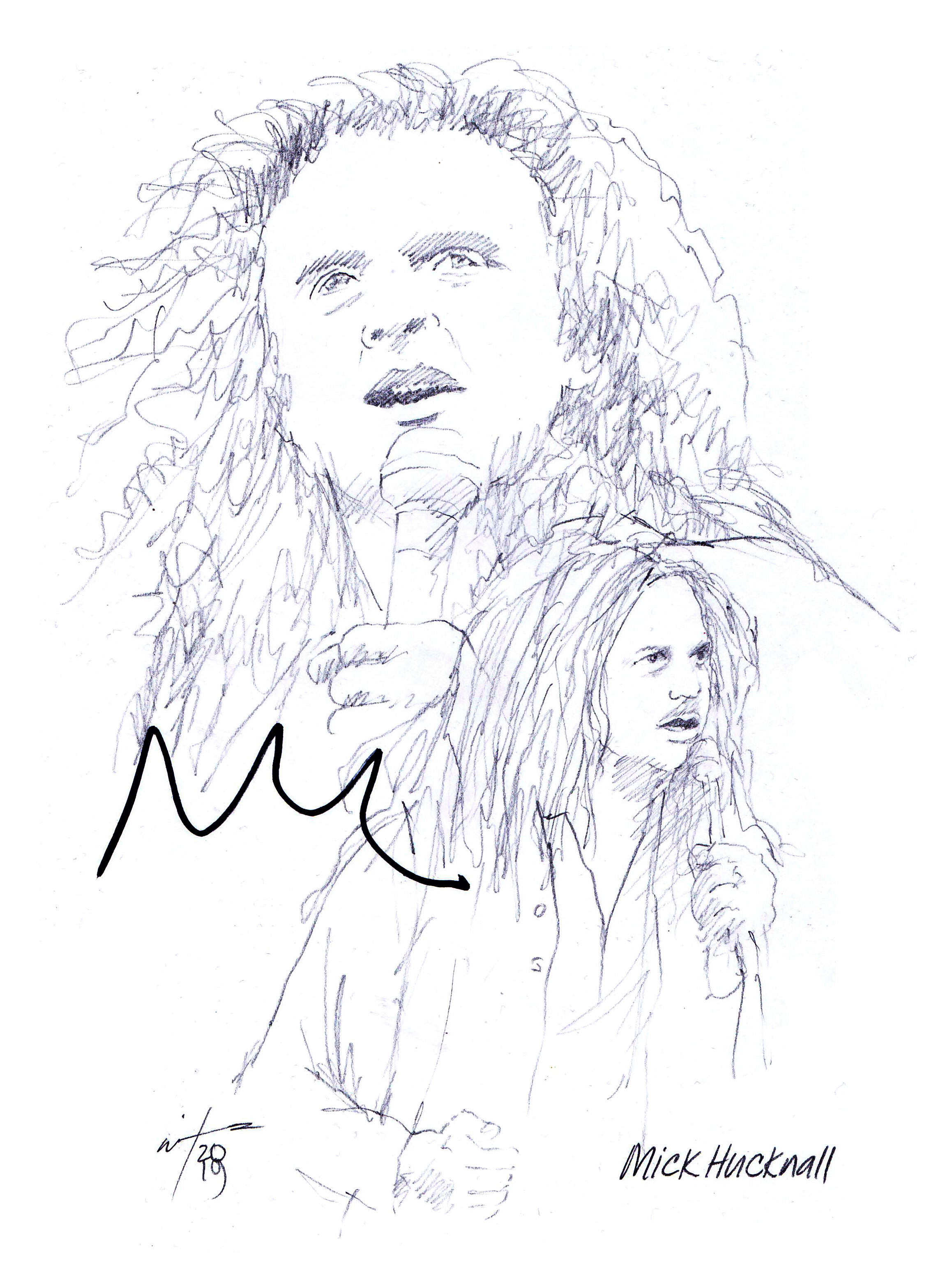 Autographed drawing of Mick Hucknall