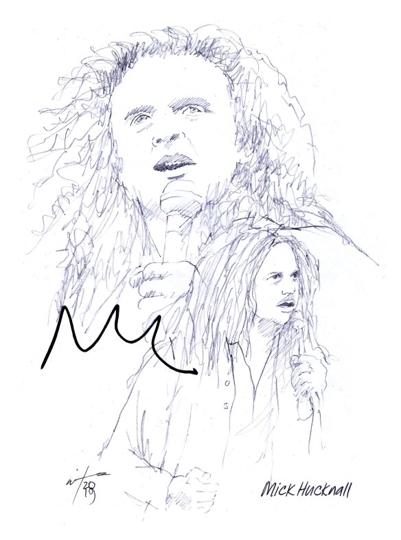 Autographed drawing of Mick Hucknall