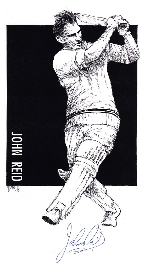 Autographed drawing of cricketer John Reid
