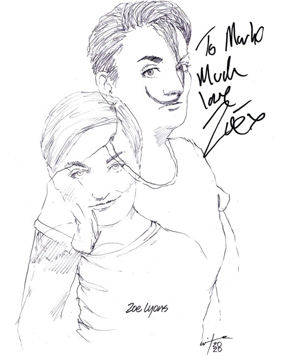 Autographed drawing of comedian Zoe Lyons in An Act of God at London's The Vaults Theatre