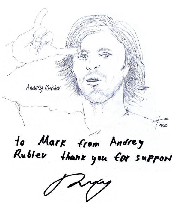 Autographed drawing of tennis player Andrey Rublev