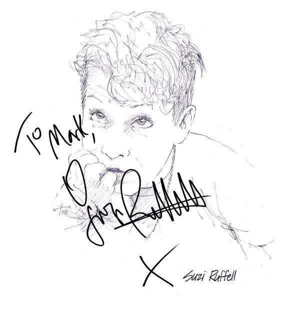 Autographed drawing of comedian Suzi Ruffell