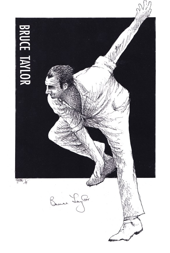 Autographed drawing of cricketer Bruce Taylor