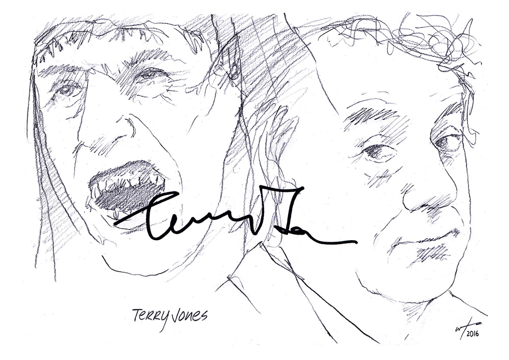 Autographed drawing of actor, writer and director Terry Jones