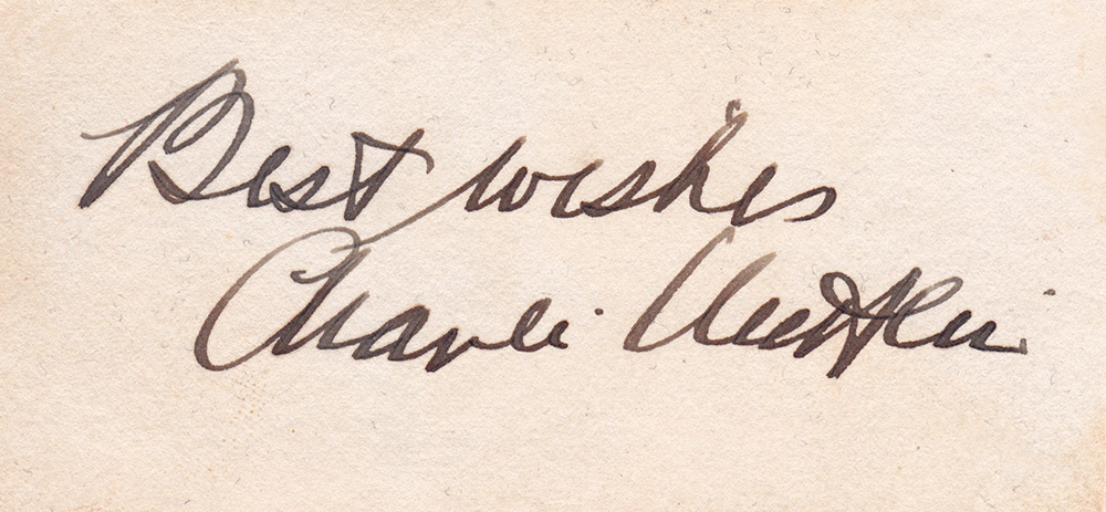 CHarlie Chaplin Autograph saying "Best Wishes, Charlie Chaplin"