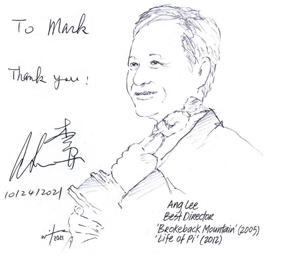 Autographed Drawing of director Ang Lee