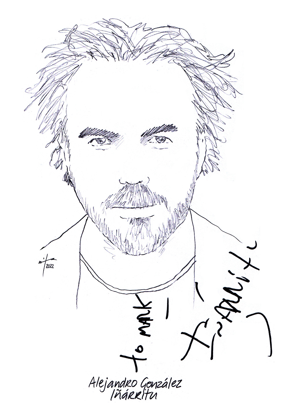 Autographed drawing of director Alejandro González Iñárritu