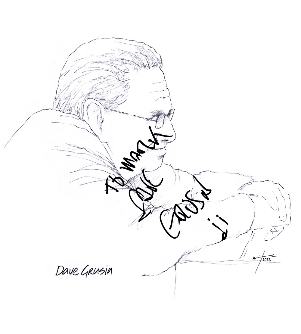 Autographed drawing of composer Dave Grusin