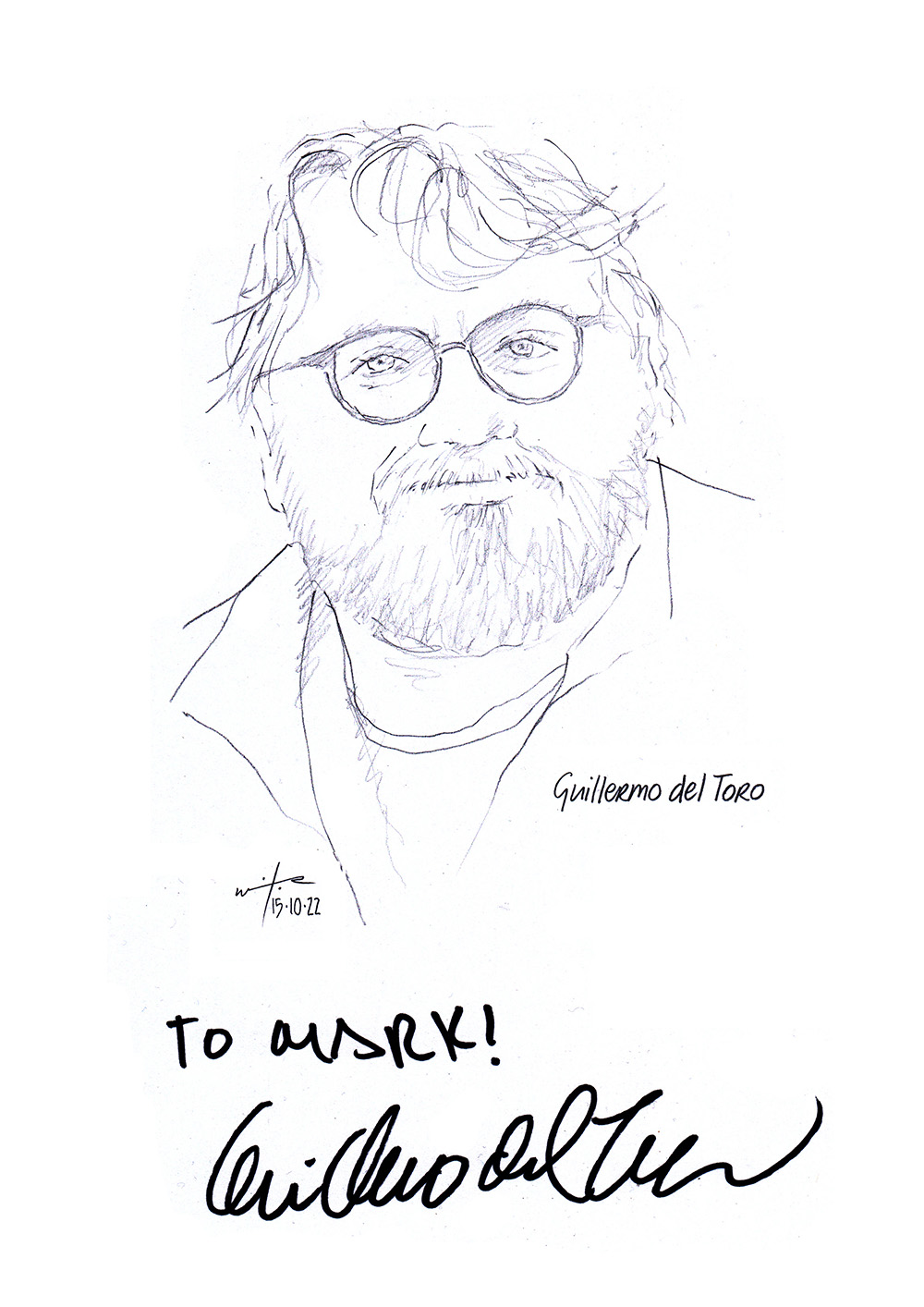 Autographed drawing of director Guillermo del Toro